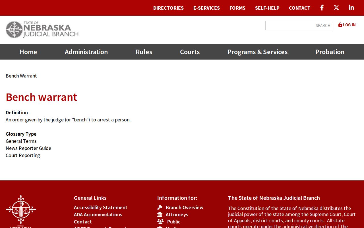 Brown County bench warrant lookup terminology from Nebraska courts